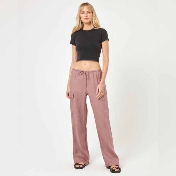 l*space Pants - L*Space Sundown Dusty Pink Linen Cargo Pants Wide Leg Boho Coastal XL NWT